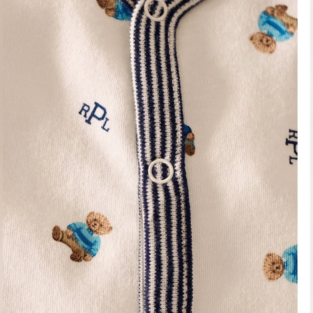 Ralph Lauren Baby Teddy Bear Footie Coverall Sz 6 Months Cotton Kawaii‎